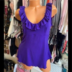 Vintage Tank Top Eci New York Purple Ruffles Cinched Back Cozy 80's Vibes M
